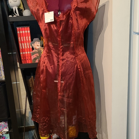 Designer Red Organza Sheer OOAK Dress - Picture 6 of 7